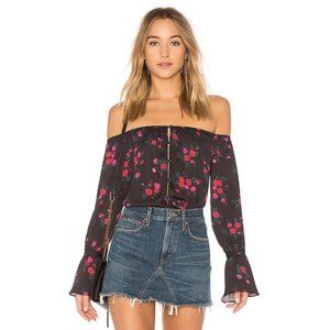 L'Academie Black Floral Off-Shoulder Blouse